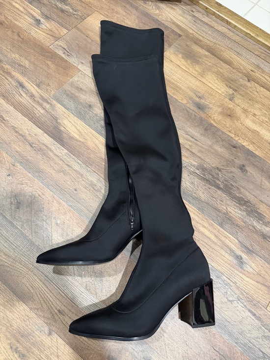 Aldo Shoes - Aldo Black Over-the-Knee Stretch Sock Boots with Gloss Block Heel